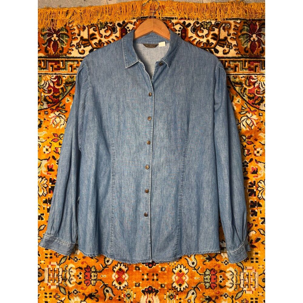 90s Vintage Willowbend 100% Cotton Chambray Button Up Shirt Made in USA sz XL